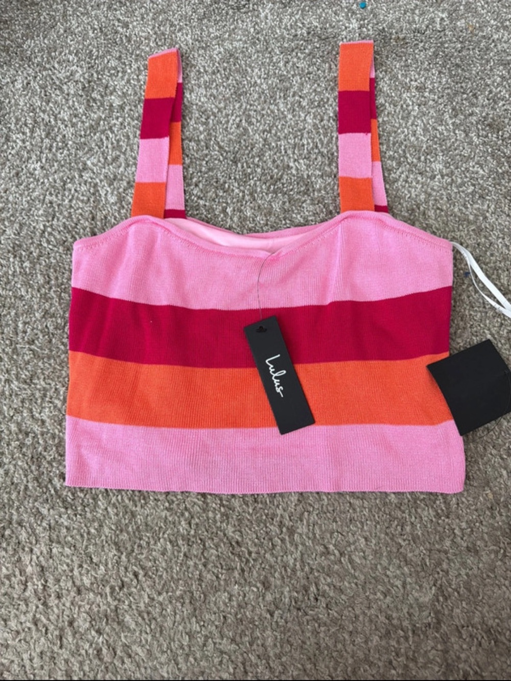 Lulu's Pink, Red & Orange Striped Crop Tank
